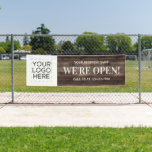 We're Open Business Logo Rustic Wood Banner