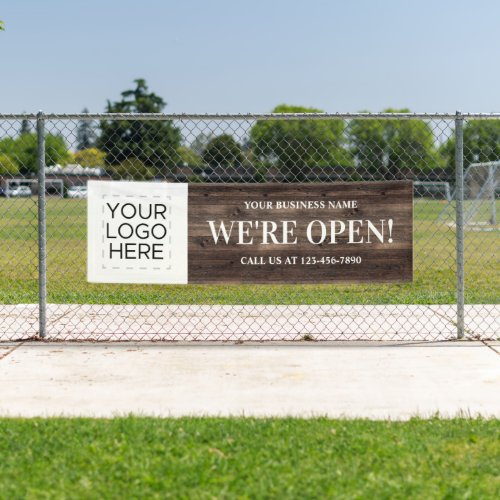 Were Open Business Logo Rustic Wood Banner