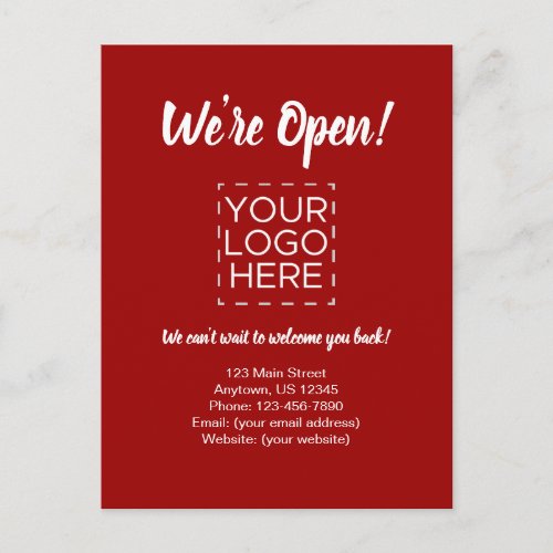 Were Open Business Reopening Announcement Red Postcard