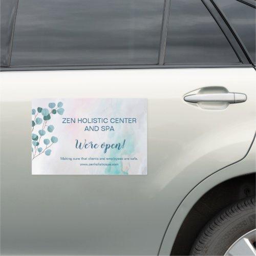 Were Open COVID Safety Teal Spa Salon Car Magnet