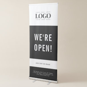 We're Open Custom Business Logo & Text Minimalist Retractable Banner