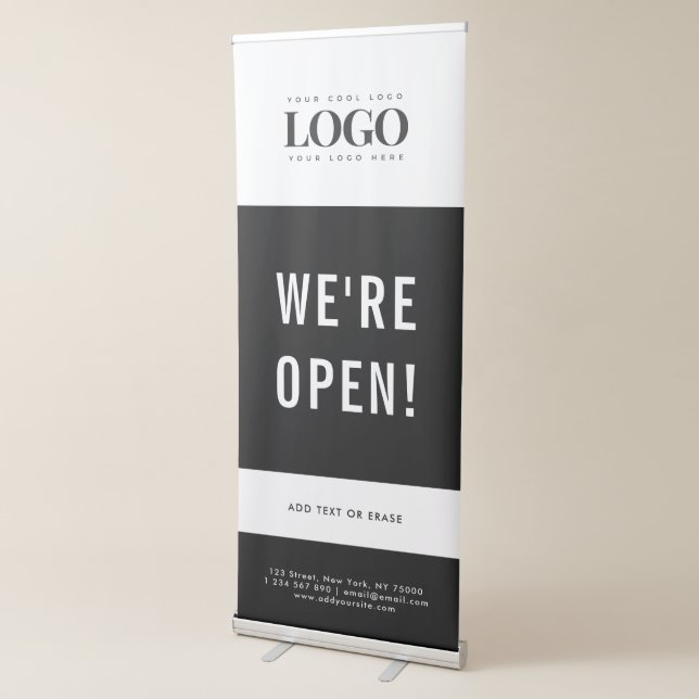 We're Open Custom Business Logo & Text Minimalist Retractable Banner (3/4)