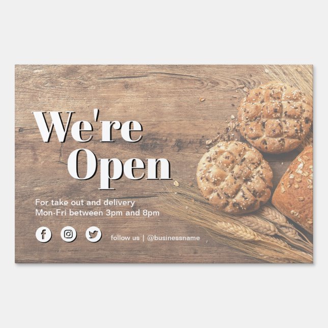 We're Open Food Business Delivery Photo Sign (Front)