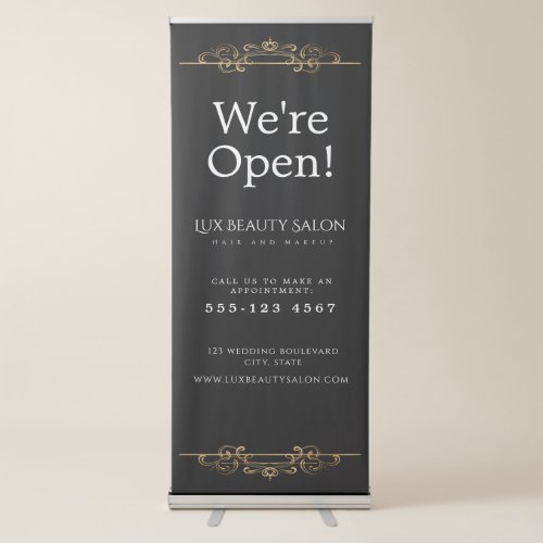 Were Open Gold Foil Vintage Swirls Black Classic Retractable Banner