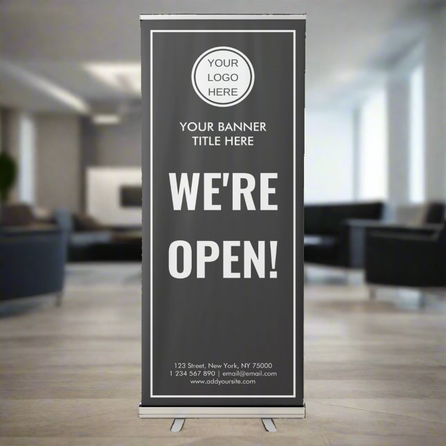 We're Open l Modern Black & White Professional  Retractable Banner (Creator Uploaded)