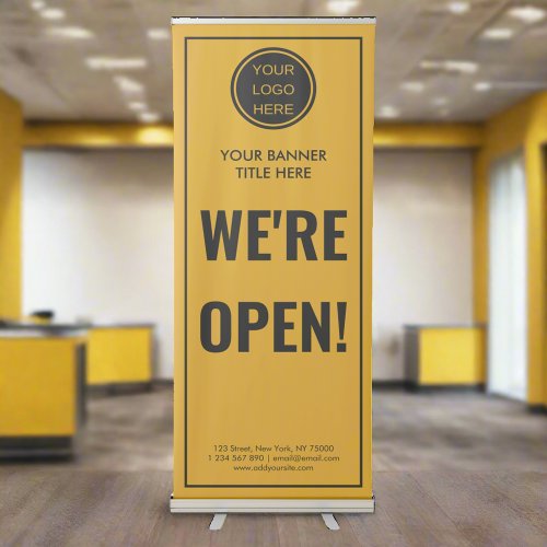 Were Open l Modern Business Logo Yellow  Black Retractable Banner