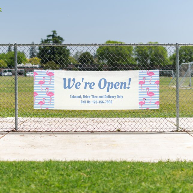 We're Open Retro Flamingos Business Banner (Insitu)