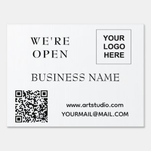 We're open Simple Business Logo QR code Sign