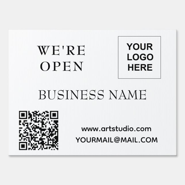 We're open Simple Business Logo QR code Sign (Front)