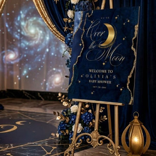 We're Over the Moon Baby Shower Sign