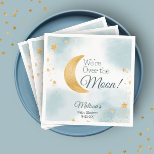 We're Over the Moon Blue Boy Baby Shower Napkins