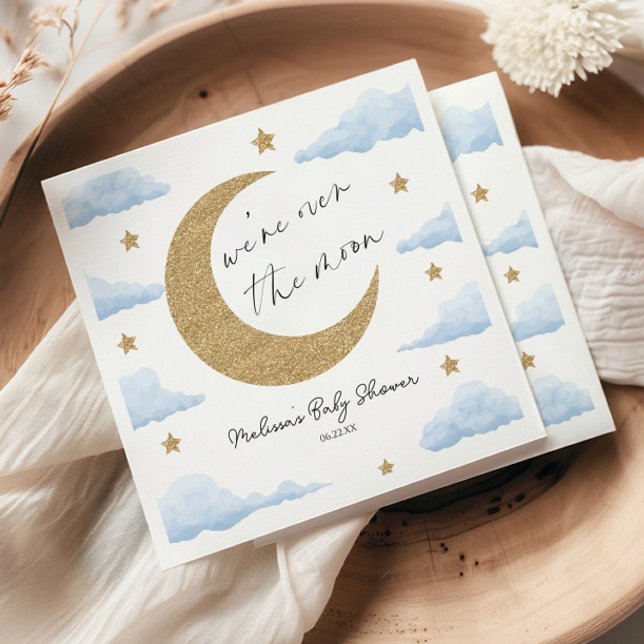 We're Over The Moon Blue Celestial Baby Shower Napkins (Creator Uploaded)