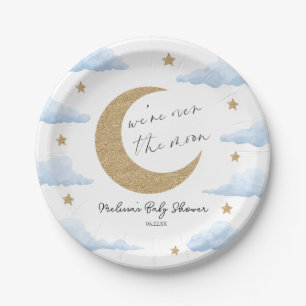 We're Over The Moon Blue Celestial Baby Shower Paper Plates