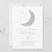 We're Over the Moon Blue Gold Boy Baby Shower Invi Invitation (Front)