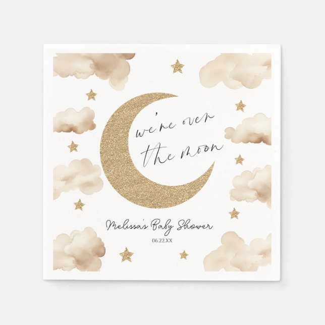 We're Over The Moon Boho Celestial Baby Shower Napkins (Front)