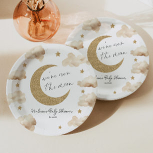 We're Over The Moon Boho Celestial Baby Shower Paper Plates
