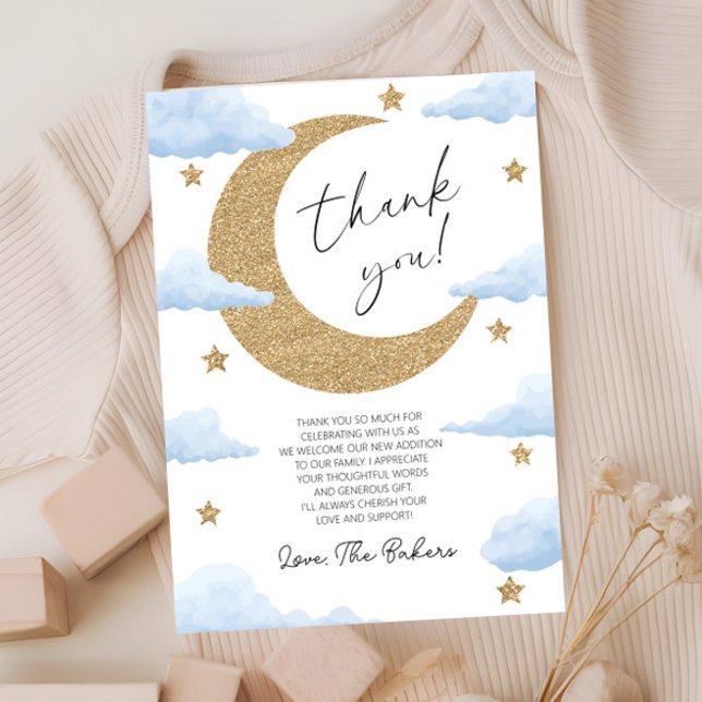 We're Over The Moon Boho Celestial Baby Shower Thank You Card (Creator Uploaded)