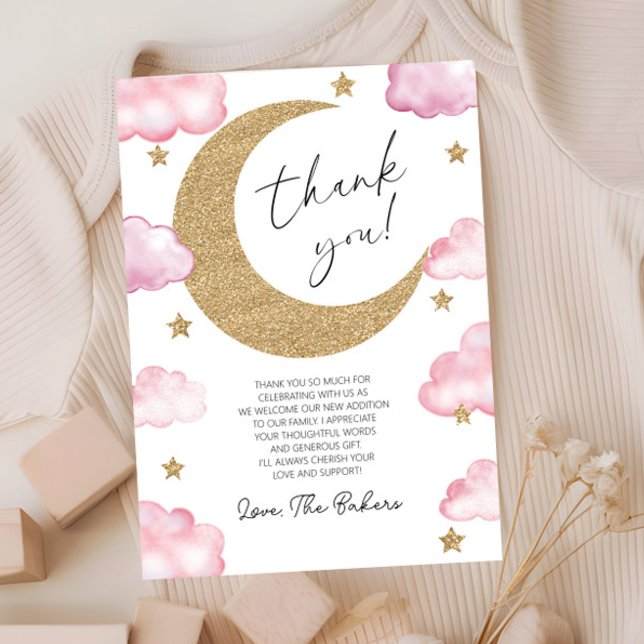 We're Over The Moon Boho Celestial Baby Shower Thank You Card (Creator Uploaded)