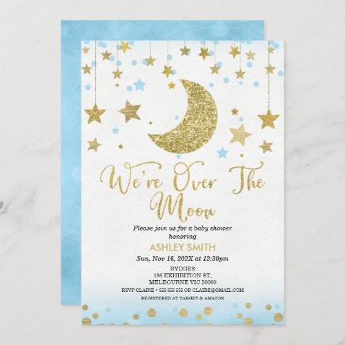 Were Over The Moon Boys Baby Shower Invitation
