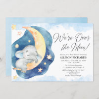 We're over the moon elephant blue boy baby shower invitation