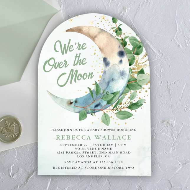 We're Over The Moon Eucalyptus Arch Baby Shower Invitation (Creator Uploaded)