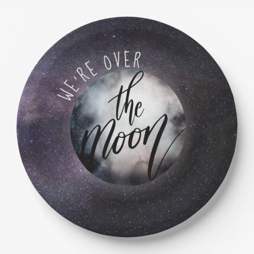 Were Over the Moon Galaxy Baby Shower Paper Plates