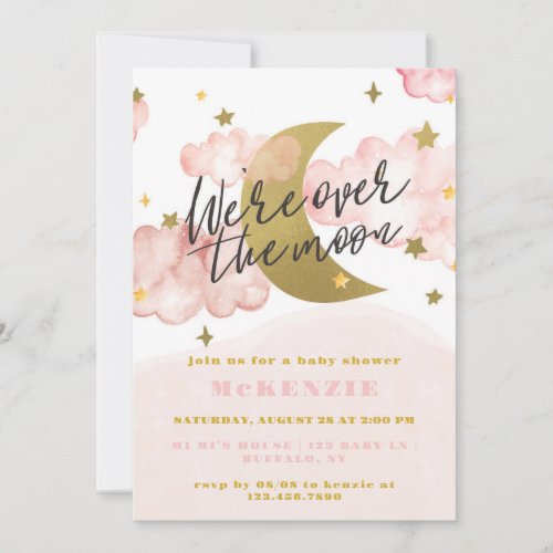 Were Over The Moon Girl Baby Shower Invitation