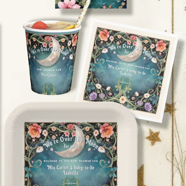 We're Over the Moon Girly Floral Girl Baby Shower Napkins (Creator Uploaded)