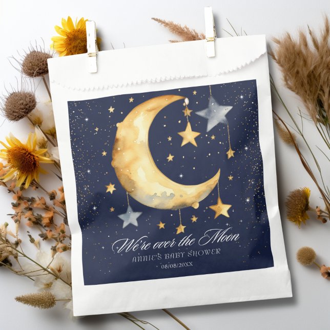 We're Over The Moon Glitter Boy Baby Shower Favor Bag (Creator Uploaded)