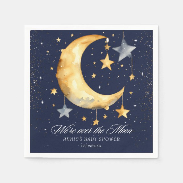 We're Over The Moon Glitter Boy Baby Shower Napkins (Front)