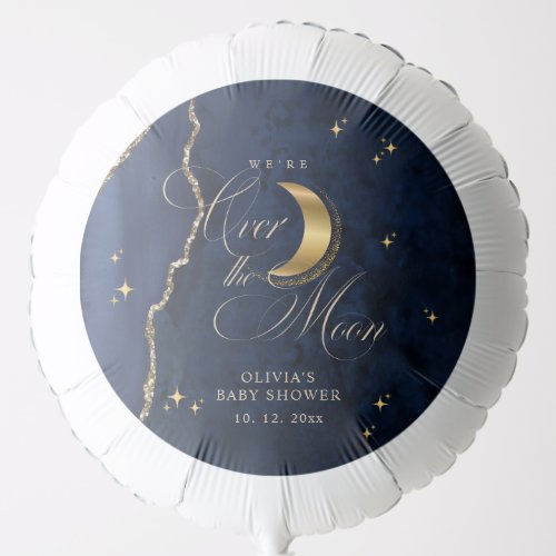 We're Over the Moon Gold Stars Blue Baby Shower  Balloon