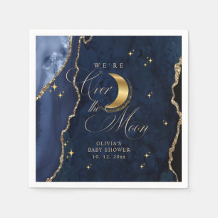 We're Over the Moon Gold Stars Blue Baby Shower Napkins