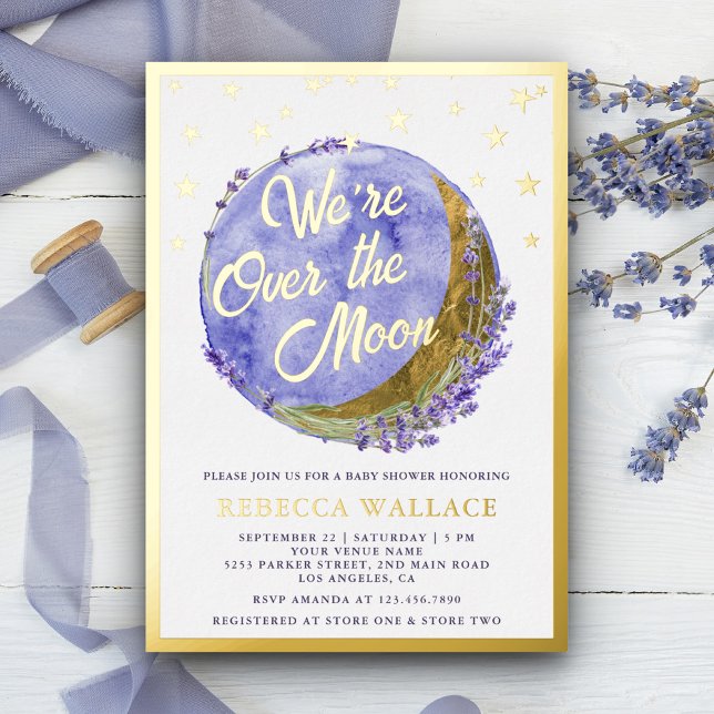 We're Over The Moon Lavender Baby Shower Gold Foil Invitation (Creator Uploaded)