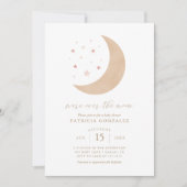 We're Over the Moon Pink Gold Girl Baby Shower Inv Invitation (Front)