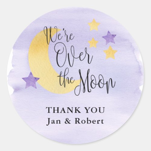 Were Over the Moon Purple Personalized Classic Round Sticker