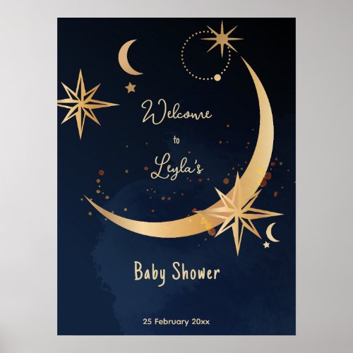 Were Over the Moon starry night Baby Shower welco Poster