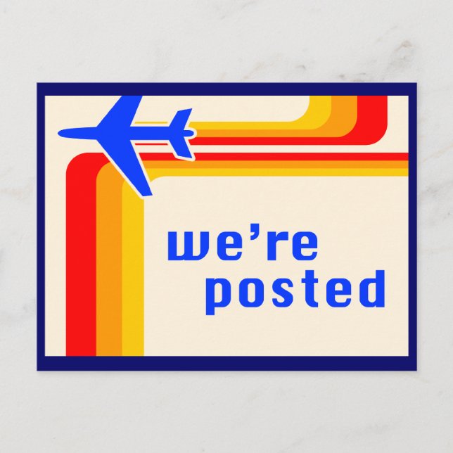 we're posted announcement : retro stripes postcard (Front)