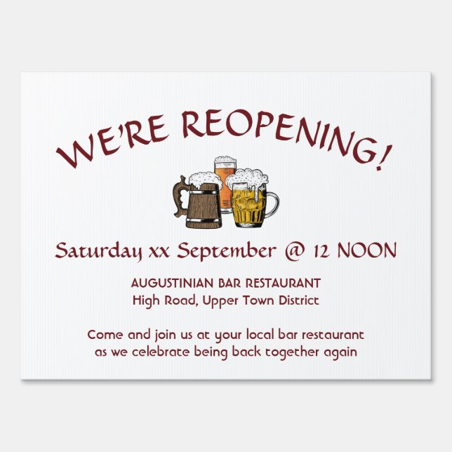 WE'RE REOPENING! Bar Restaurant Business Custom Sign (Front)