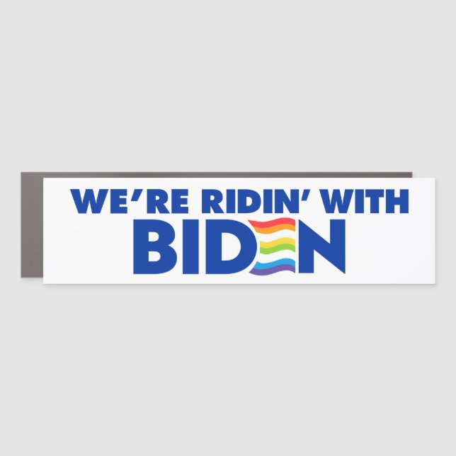 We're Ridin' With Biden 2024 LGBTQ Bumper Car Magnet (Front)