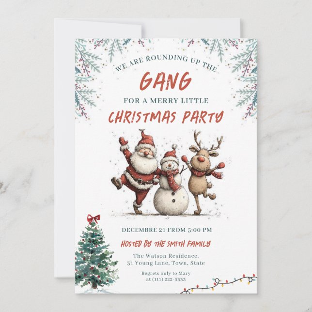  We're Rounding Up the Gang Christmas Party Invitation (Front)