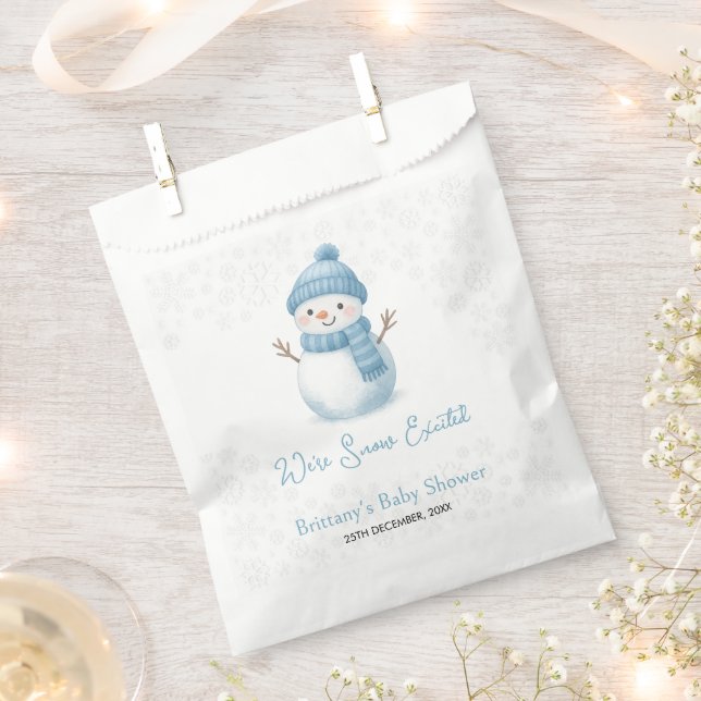 We're Snow Excited Snowmen Boy Baby Shower Favor Bag (Clipped)