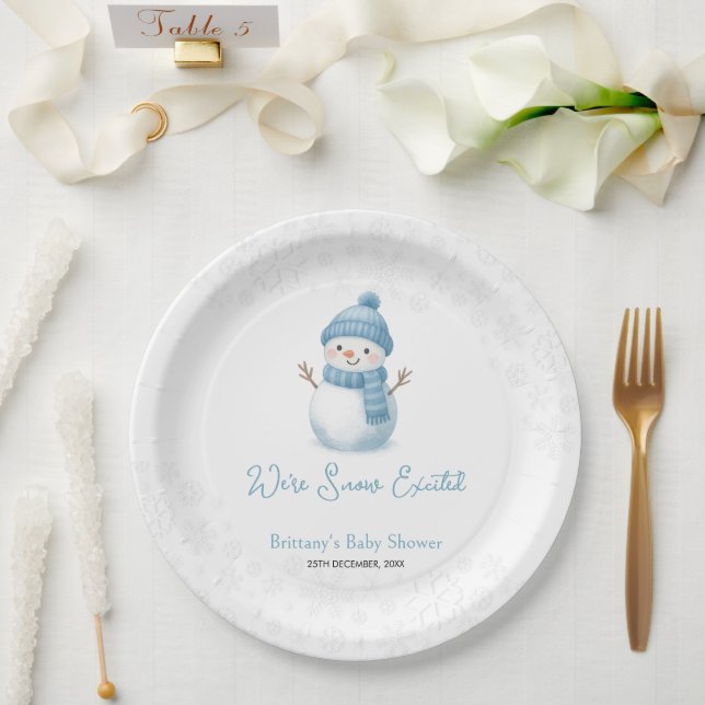 We're Snow Excited Snowmen Boy Baby Shower Paper Plates (Wedding)
