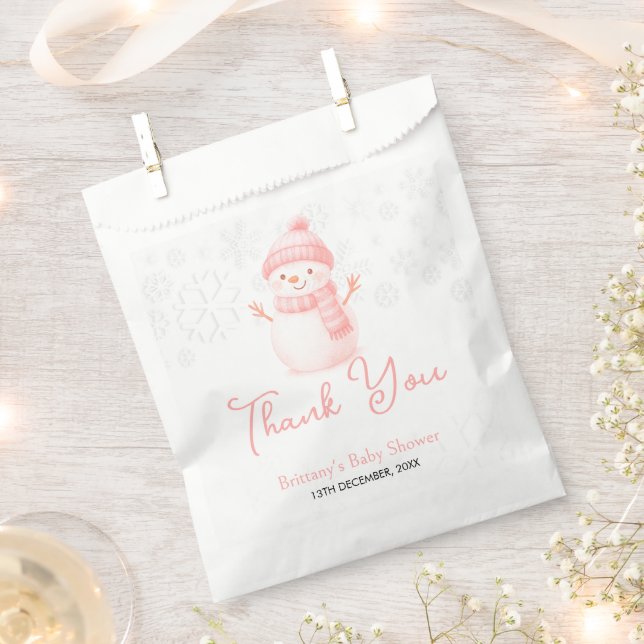 We're Snow Excited Snowmen Girl Baby Shower Favor Bag (Clipped)