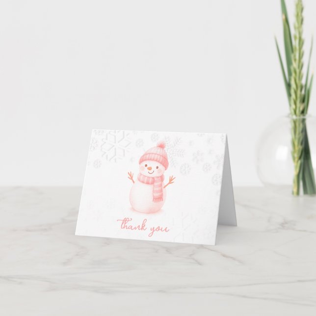We're Snow Excited Snowmen Girl Baby Shower Thank You Card (Front)