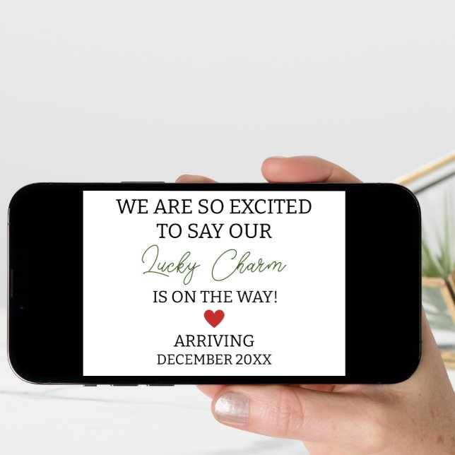 We're so excited to say our lucky charm pregnancy  announcement (Front Digital)