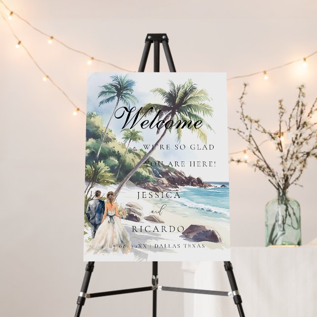 We're so glad you here Beach wedding welcome sign  (In Situ (Stand))