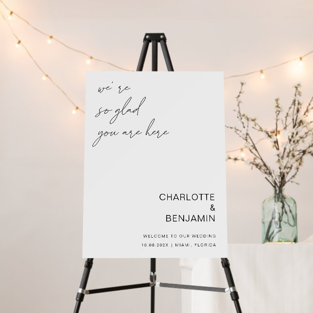 We're So Glad You're Here Wedding Welcome Sign (In Situ (Stand))