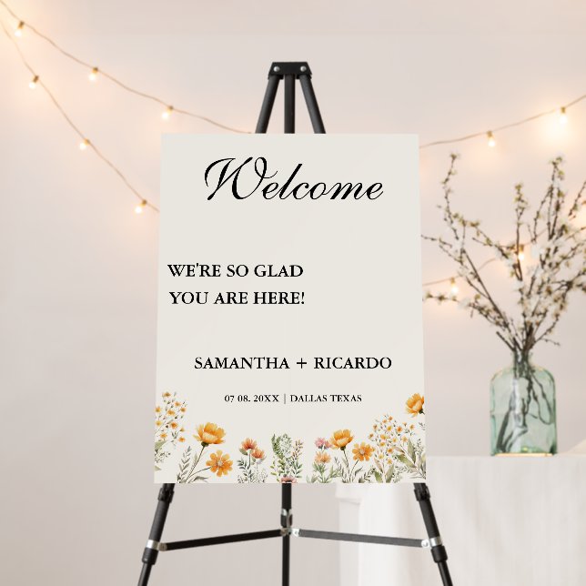 We're so glad you're here wedding welcome sign  (In Situ (Stand))