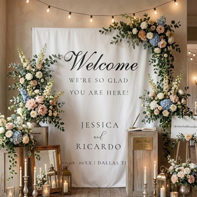 We're so glad you're here wedding welcome sign  tapestry (Creator Uploaded)