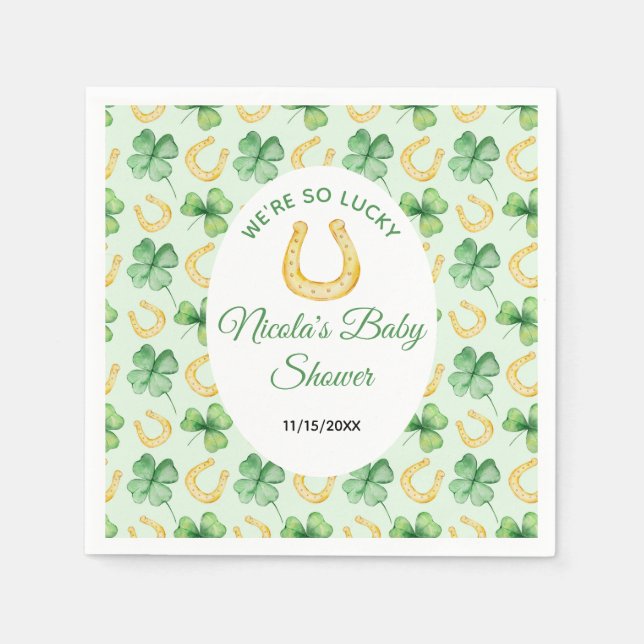 We're So Lucky Horseshoe St Patrick's Baby Shower Napkins (Front)